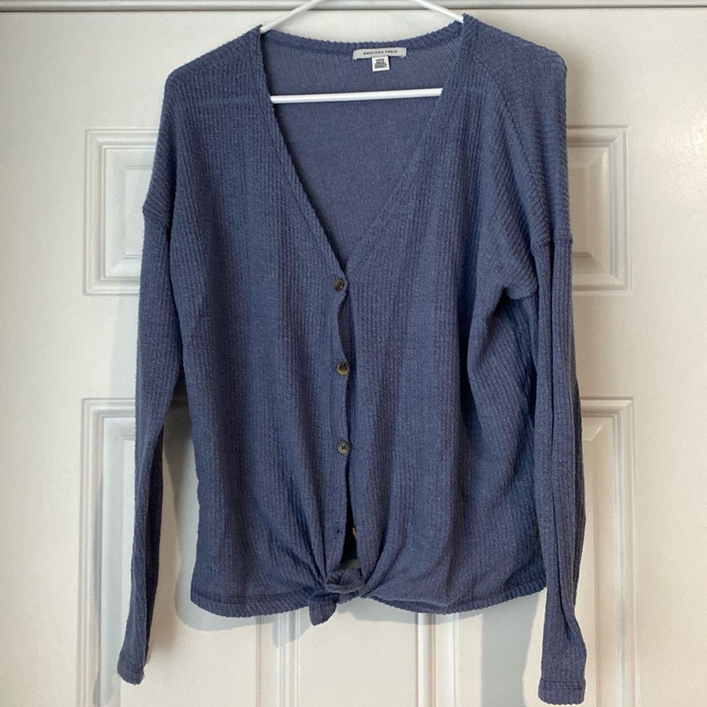 American Blue Soft Blue Button Close and Tie Front Sweater Size Small
